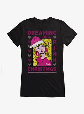 Barbie Dreaming Of A Pink Ugly Christmas Pattern Girls T-Shirt