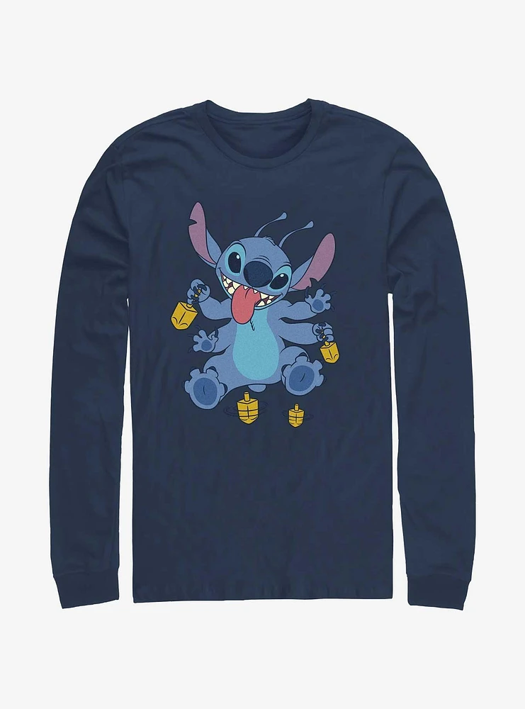 Disney Lilo & Stitch Hanukkah Spinning Dreidels Long-Sleeve T-Shirt