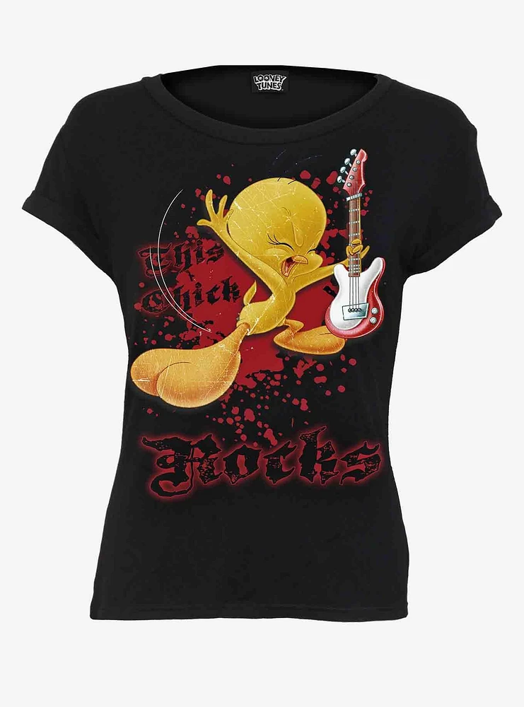 Looney Tunes Tweety This Chick Rocks Boatneck Cap Sleeve Top