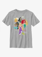 Disney Princesses Mulan, Ariel, Jasmine, Rapunzel Group Cartoon Youth T-Shirt