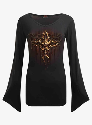 Dripping Gold V Neck Goth Long-Sleeve Top