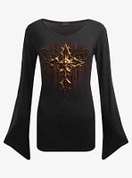 Dripping Gold V Neck Goth Long-Sleeve Top