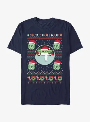Star Wars The Mandalorian Child Ugly Christmas Pattern T-Shirt