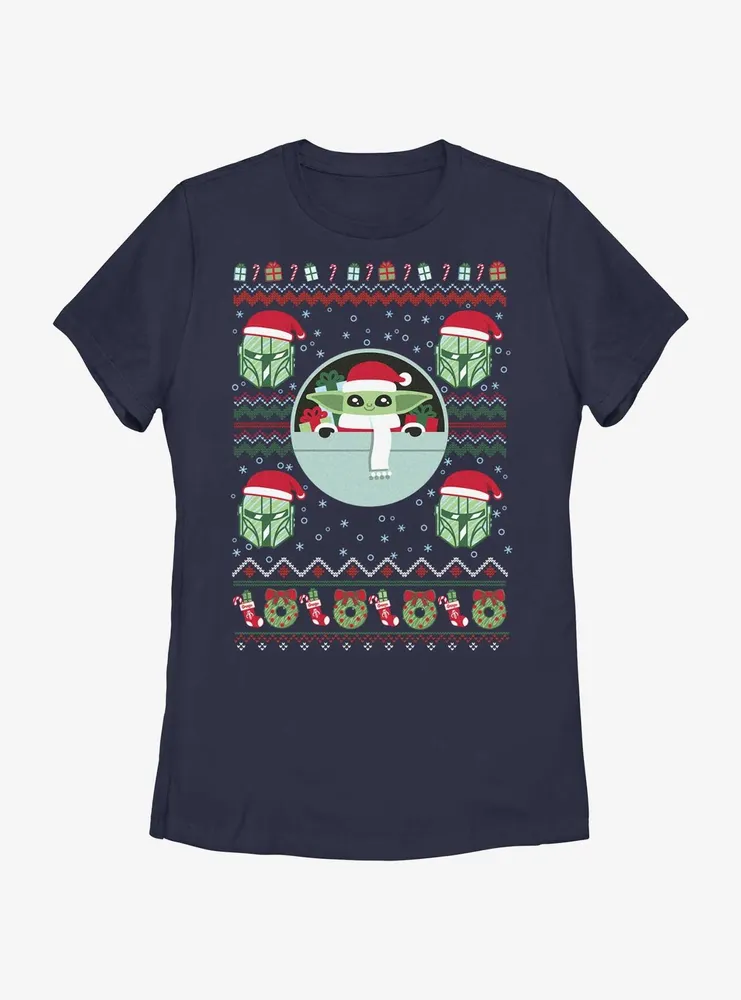 Star Wars The Mandalorian Child Ugly Christmas Pattern Womens T-Shirt