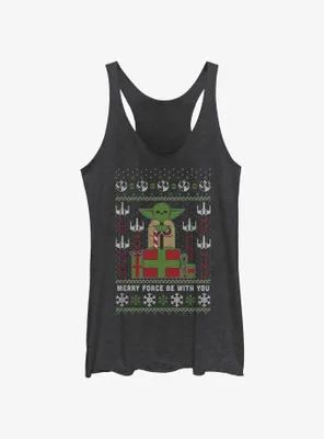 Star Wars Yoda Merry Force Ugly Christmas Pattern Womens Tank Top