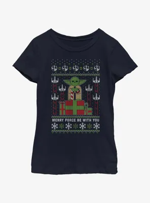 Star Wars Yoda Merry Force Ugly Christmas Pattern Youth Girls T-Shirt