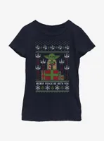 Star Wars Yoda Merry Force Ugly Christmas Pattern Youth Girls T-Shirt