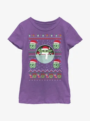 Star Wars The Mandalorian Child Ugly Christmas Pattern Youth Girls T-Shirt