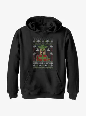 Star Wars Yoda Merry Force Ugly Christmas Pattern Youth Hoodie