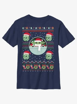 Star Wars The Mandalorian Child Ugly Christmas Pattern Youth T-Shirt