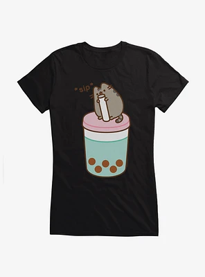 Pusheen Sips Boba Tea Girls T-Shirt