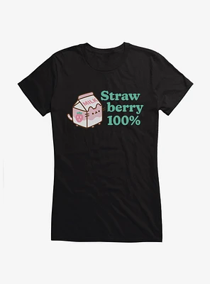 Pusheen Sips Strawberry 100 Percent Girls T-Shirt