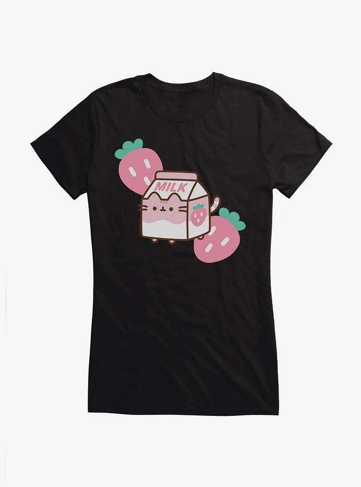 Pusheen Sips Strawberry Milk Girls T-Shirt