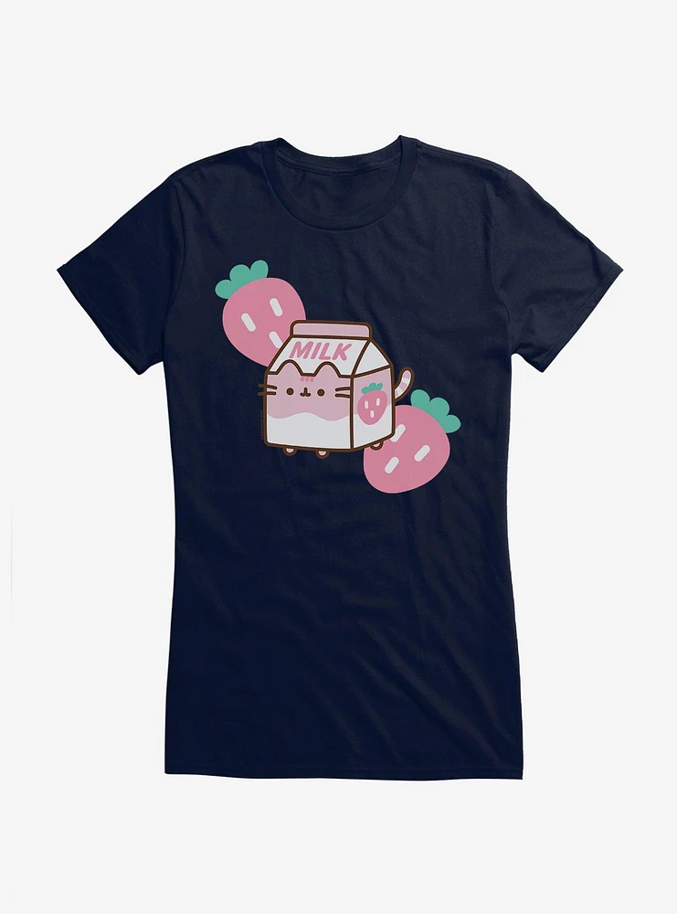 Pusheen Sips Strawberry Milk Girls T-Shirt