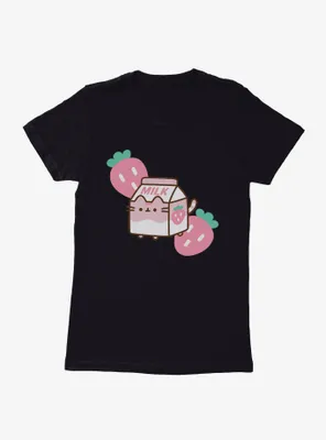 Pusheen Sips Strawberry Milk Womens T-Shirt
