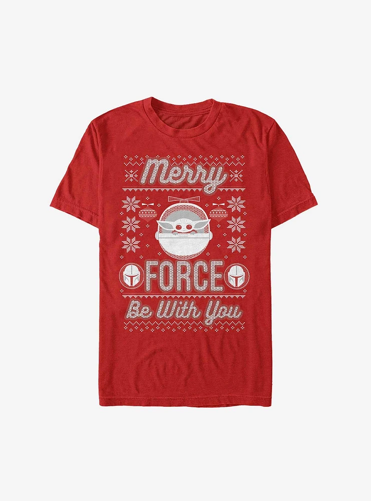 Star Wars The Mandalorian Grogu Merry Force Be With You Ugly Christmas Extra Soft T-Shirt