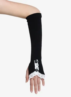 Black Knit White Lace Arm Warmers