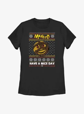 WWE Mick Foley Mankind Happy Ugly Christmas Womens T-Shirt