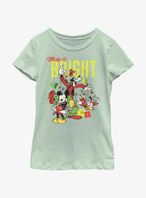 Disney Mickey Mouse Bright Christmas Mickey, Goofy, and Donald Youth Girls T-Shirt