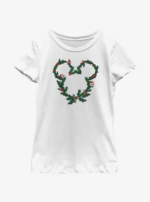 Disney Mickey Mouse Mistletoe Wreath Ears Youth Girls T-Shirt