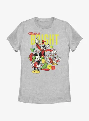 Disney Mickey Mouse Bright Christmas Mickey, Goofy, and Donald Womens T-Shirt