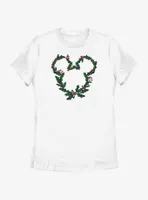 Disney Mickey Mouse Mistletoe Wreath Ears Womens T-Shirt