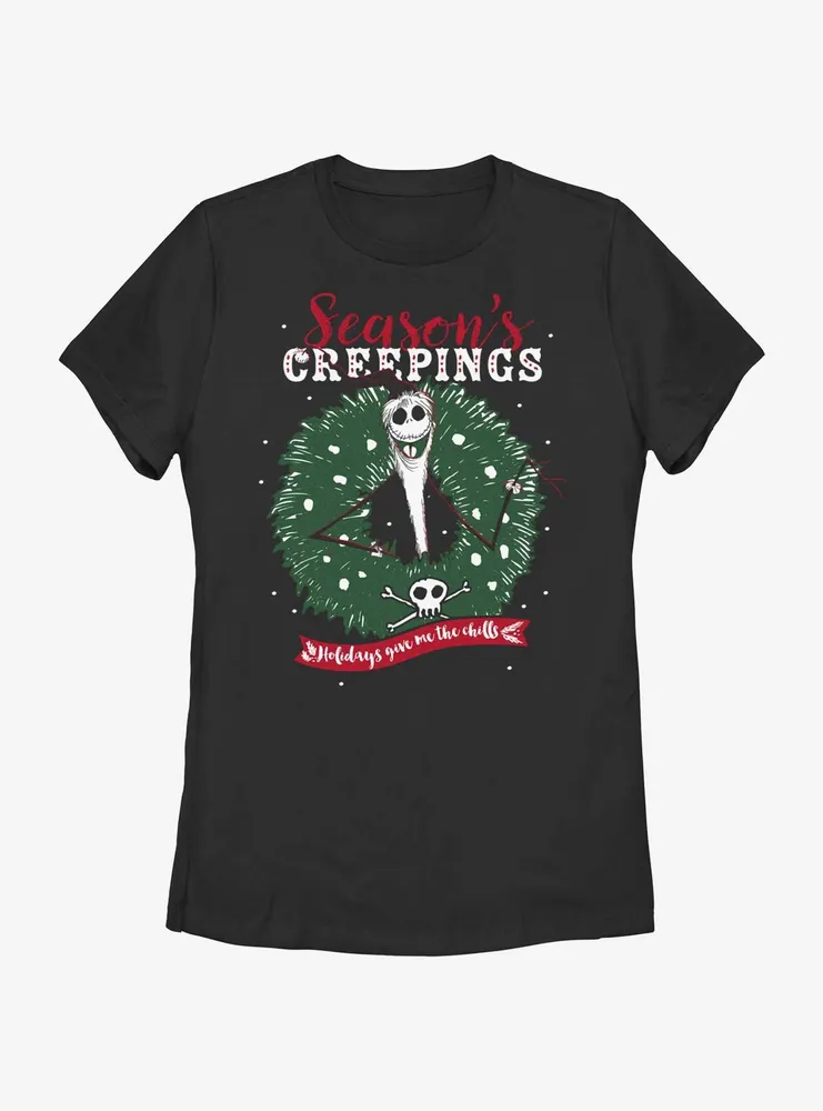 Disney The Nightmare Before Christmas Santa Jack Season's Creepings Wreath Womens T-Shirt