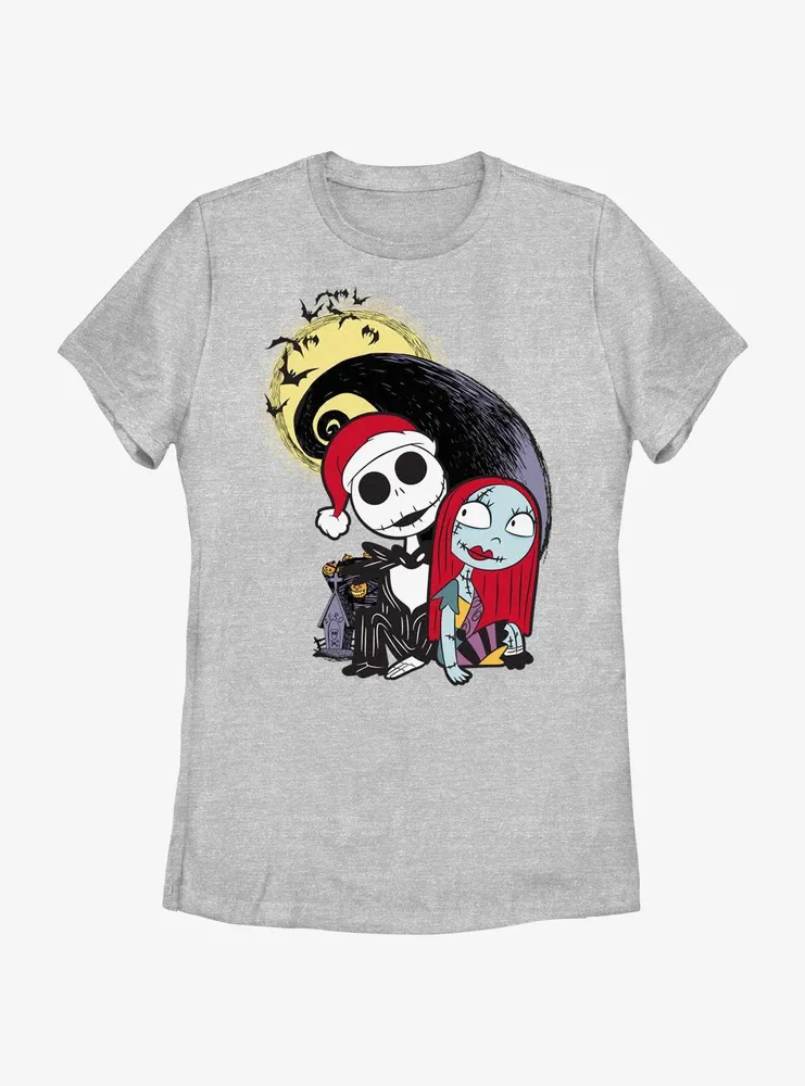 Disney The Nightmare Before Christmas Santa Jack and Sally Womens T-Shirt