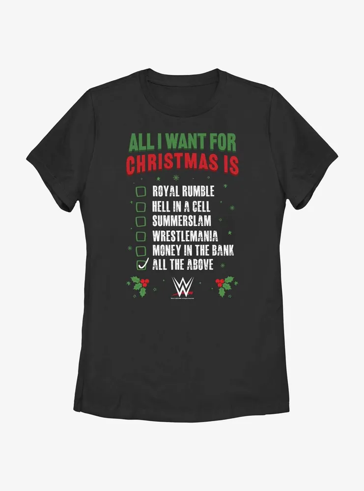 WWE All I Want For Christmas Wish List Womens T-Shirt