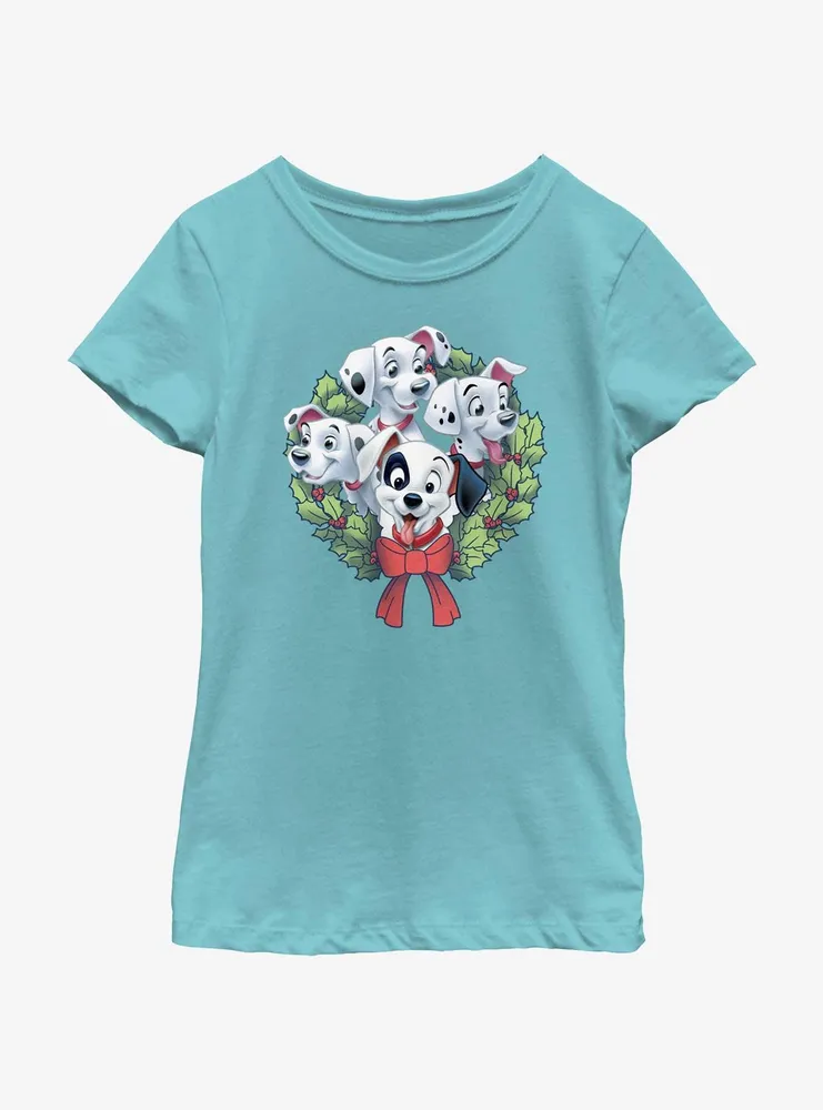 Disney 101 Dalmatians Puppy Christmas Wreath Youth Girls T-Shirt