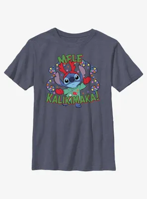 Disney Lilo & Stitch Mele Kalikimaka Merry Christmas Hawaiian Youth T-Shirt