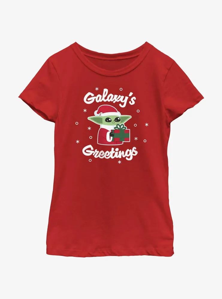 Star Wars The Mandalorian Santa Grogu Galaxy's Greetings Youth Girls T-Shirt