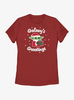 Star Wars The Mandalorian Santa Grogu Galaxy's Greetings Womens T-Shirt