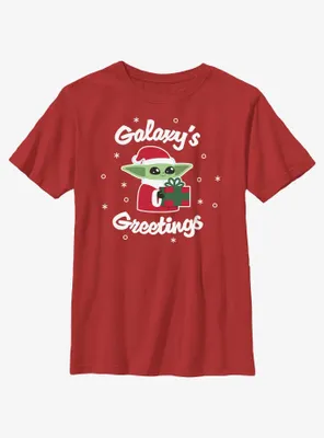 Star Wars The Mandalorian Santa Grogu Galaxy's Greetings Youth T-Shirt