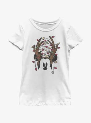 Disney Mickey Mouse Christmas Light Antlers Youth Girls T-Shirt