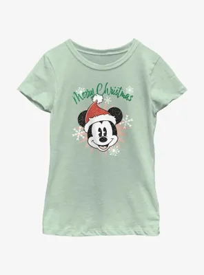 Disney Mickey Mouse Snowflakes Santa Youth Girls T-Shirt