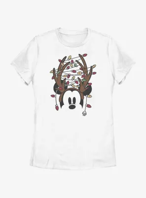 Disney Mickey Mouse Christmas Light Antlers Womens T-Shirt