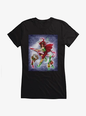 Christmas Witch Girls T-Shirt by Brigid Ashwood