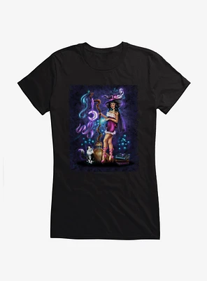Witch Purrfect Spell Girls T-Shirt by Brigid Ashwood