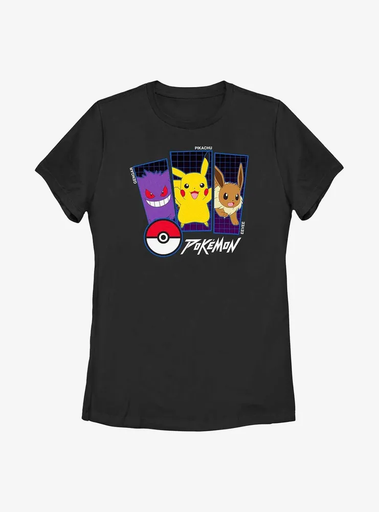 Pokemon Gengar, Pikachu, & Eevee Womens T-Shirt