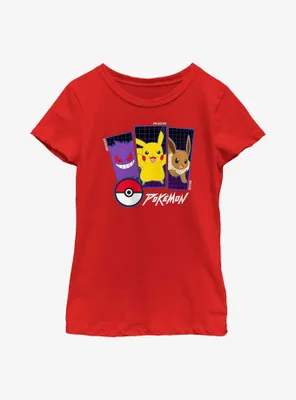 Pokemon Gengar, Pikachu, & Eevee Youth Girls T-Shirt