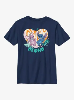 Disney Lilo & Stitch Angel and Groovy Heart Youth T-Shirt
