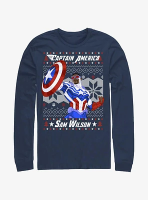 Marvel Captain America Sam Wilson Ugly Christmas Long-Sleeve T-Shirt
