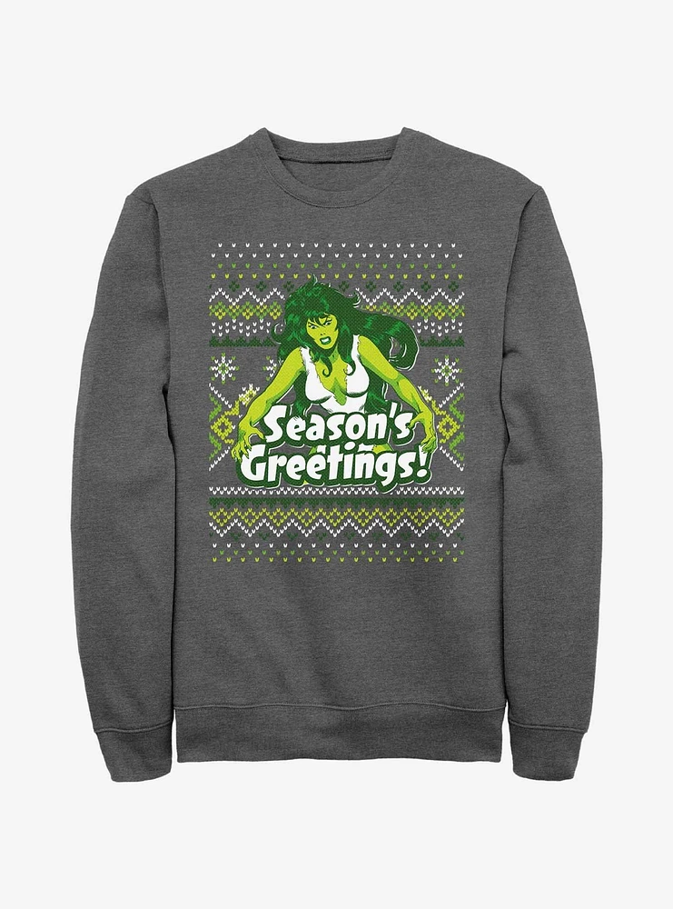 Marvel Hulk She-Hulk Season's Greetings Ugly Christmas Sweatshirt