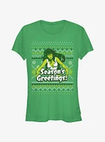 Marvel Hulk She-Hulk Season's Greetings Ugly Christmas Girls T-Shirt