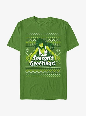 Marvel Hulk She-Hulk Season's Greetings Ugly Christmas T-Shirt