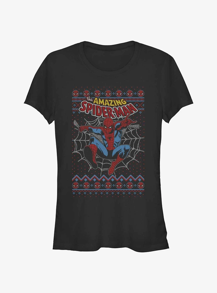 Marvel Spider-Man Web Jump Ugly Christmas Girls T-Shirt