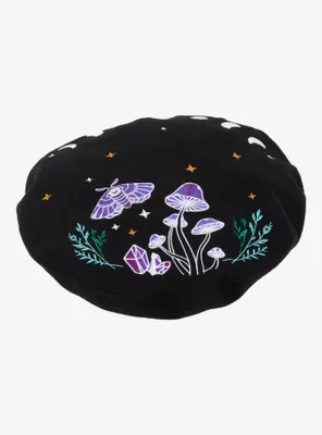 Dark Forest Moth Mushroom Embroidered Beret