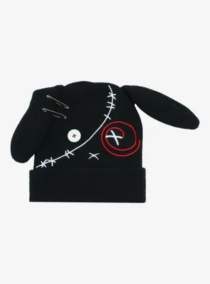 Stitched Black Bunny Figural Beanie