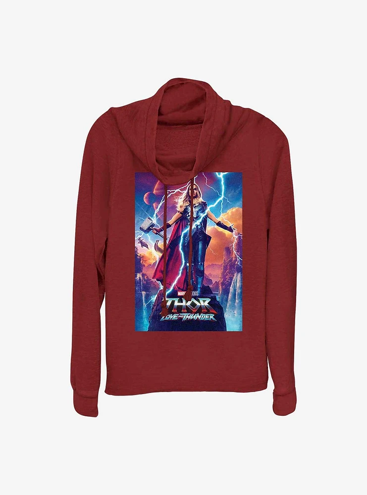 Marvel Thor: Love and Thunder Mighty Thor Movie Poster Cowl Neck Long-Sleeve Top